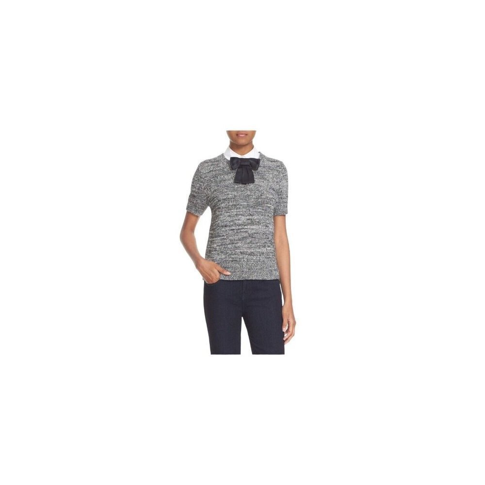 Kate Spade New York Womens Pullover Sweater Gray Marled‎ Detachable Collar Bow S